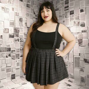 Hot Topic Pleated Mini Skirt Overall Dress Plaid Romper Goth Removable Suspender